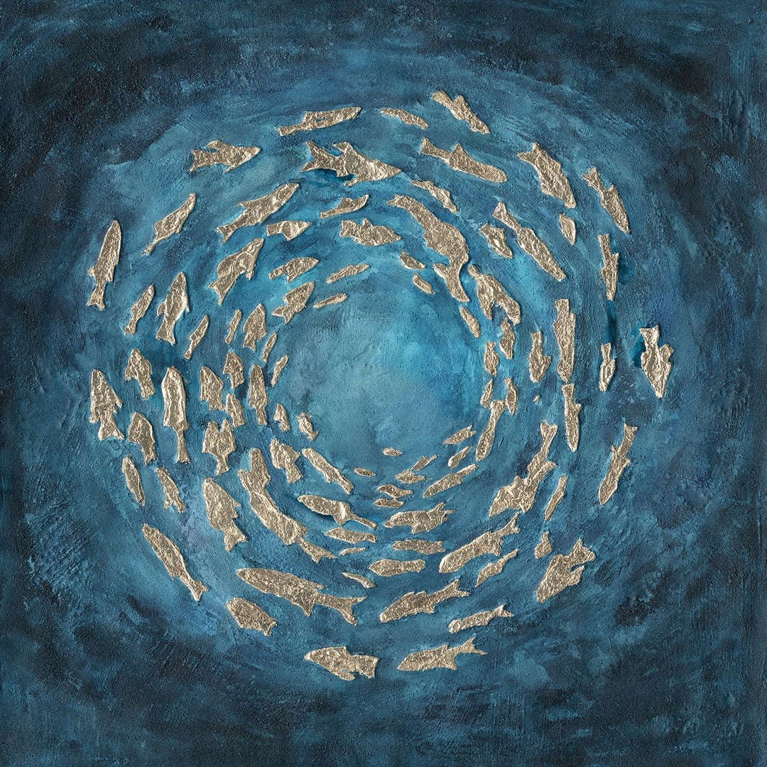 Ölbild „Fischstrudel Gold“ handbemalt