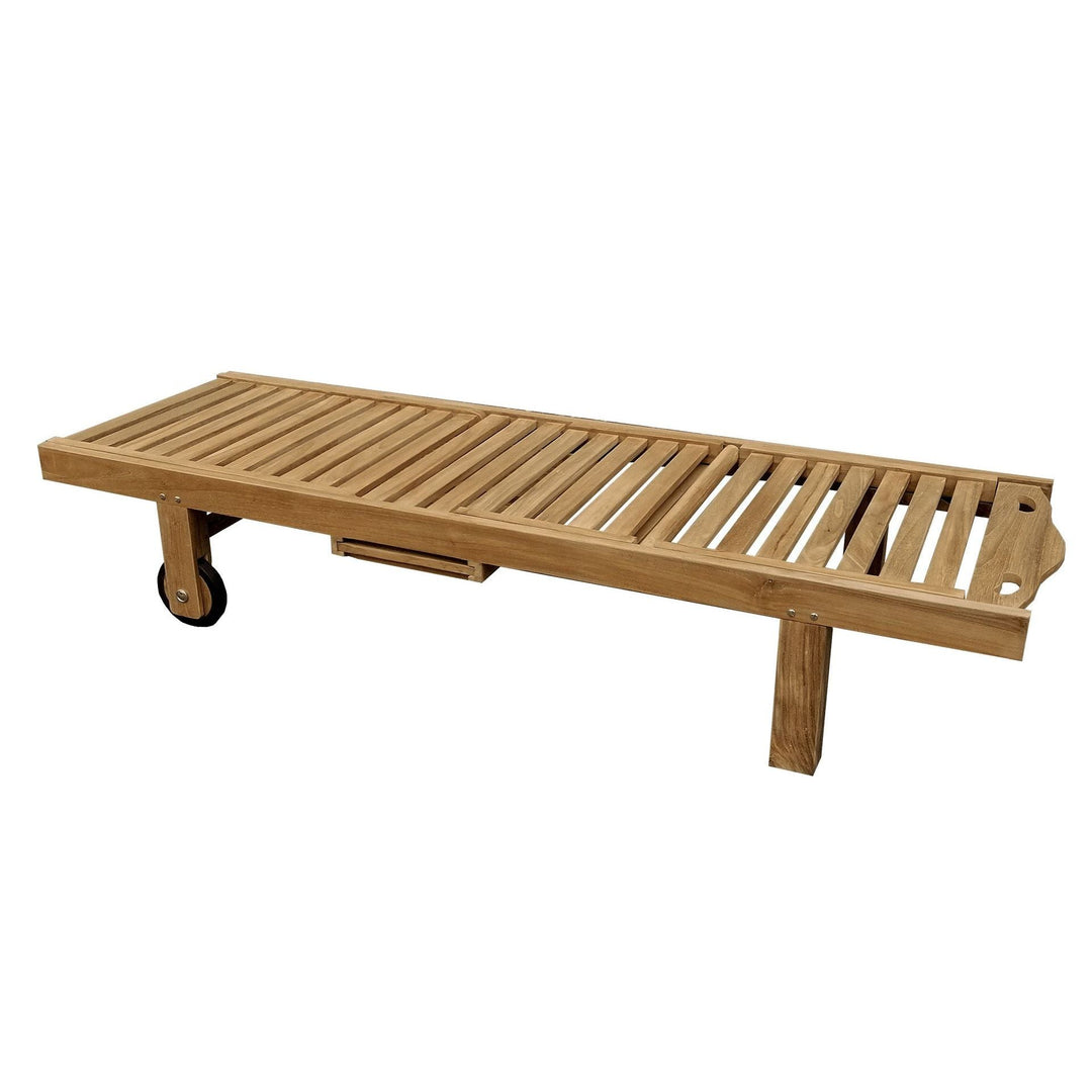 Teaka Natura Rollliege aus Teakholz mit Abstelltisch – 200 x 65 cm