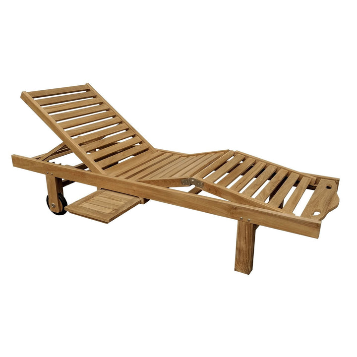 Teaka Natura Rollliege aus Teakholz mit Abstelltisch – 200 x 65 cm