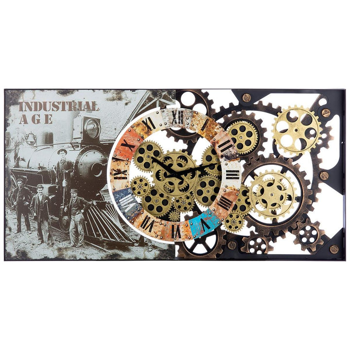 Wanduhr, rechteckig, "Industrial", Zahnradmotiv, Metall