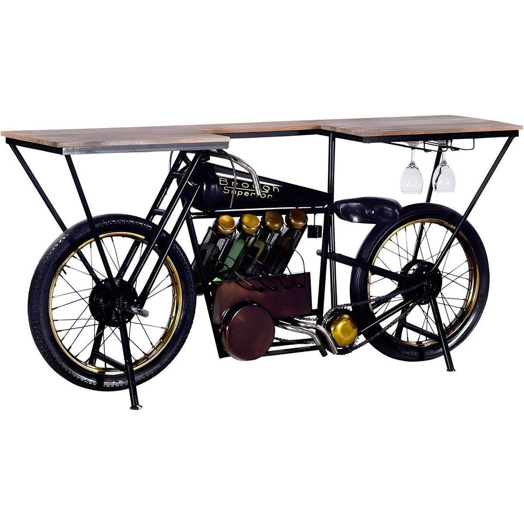Motorrad Bar aus Metall & Mangoholz