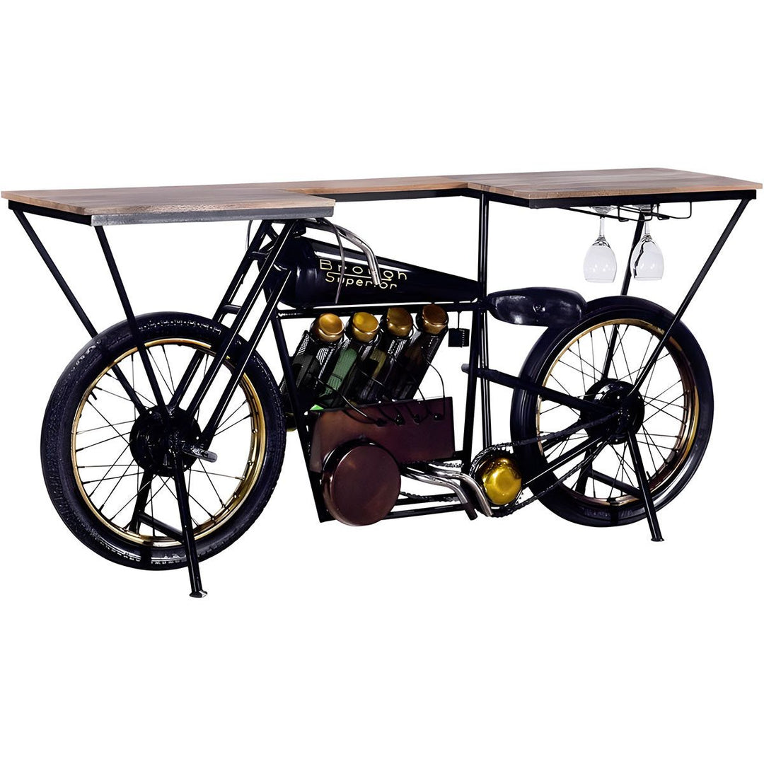 Motorrad Bar aus Metall & Mangoholz