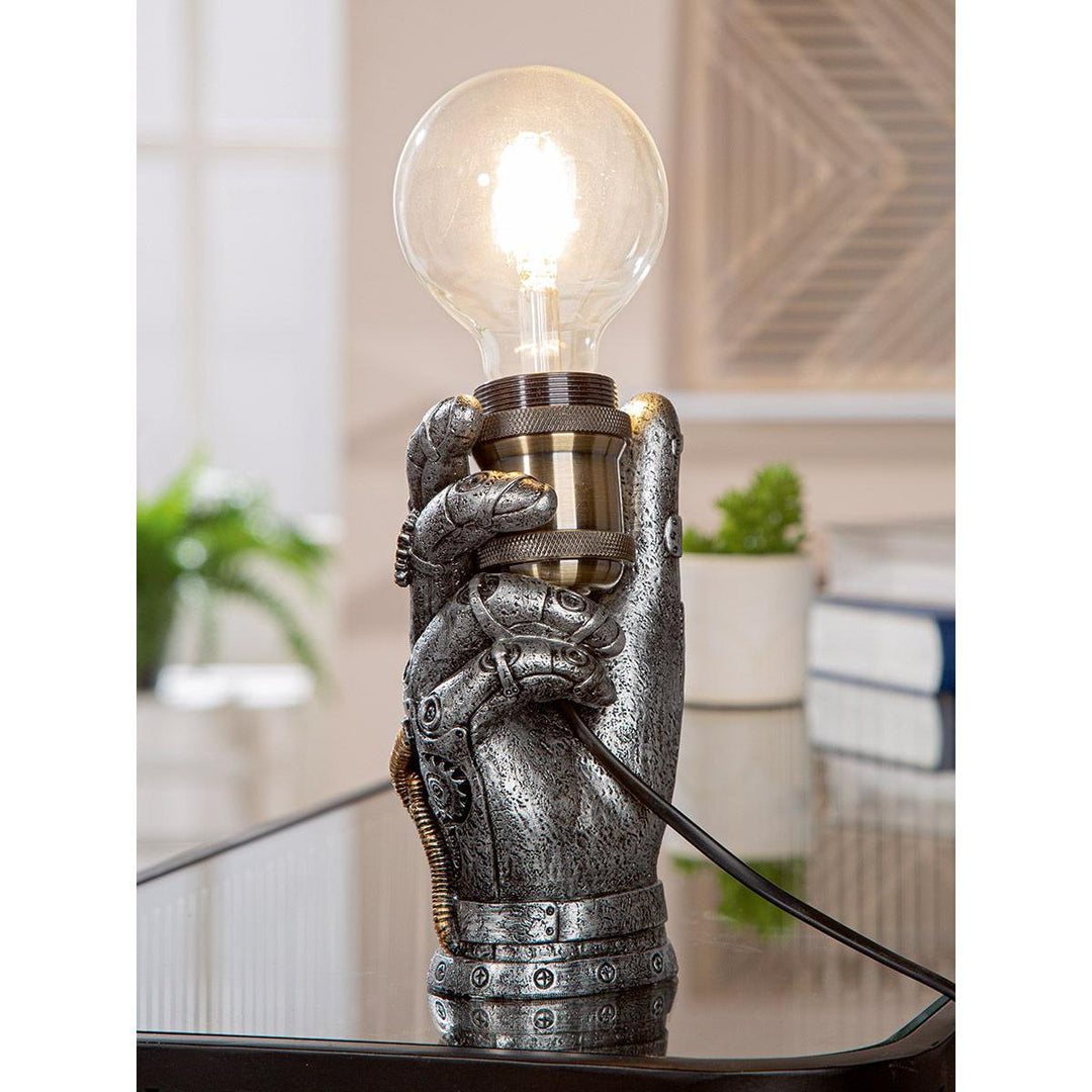 Tischleuchte „Steampunk Hand“ – LED, Kunstharz, Weiß, 18 cm