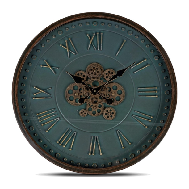 Wanduhr 66 cm aus Metall und sichtbar drehenden Zahnrädern