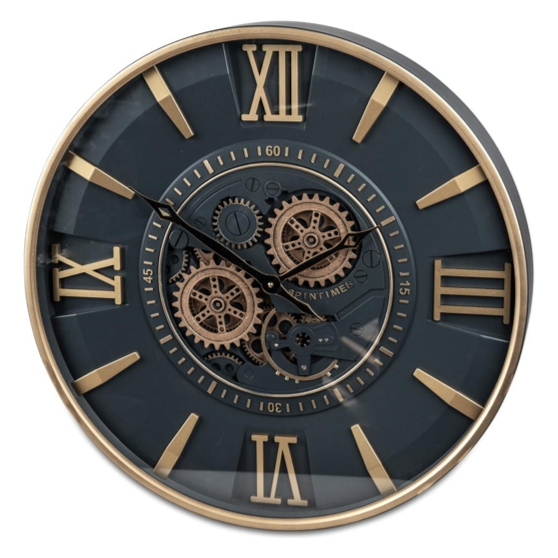 Wanduhr 58 cm aus Metall und sichtbar drehenden Zahnrädern
