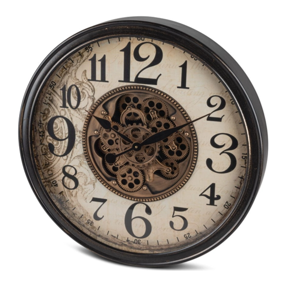 Wanduhr 65 cm aus Metall und sichtbar drehenden Zahnrädern