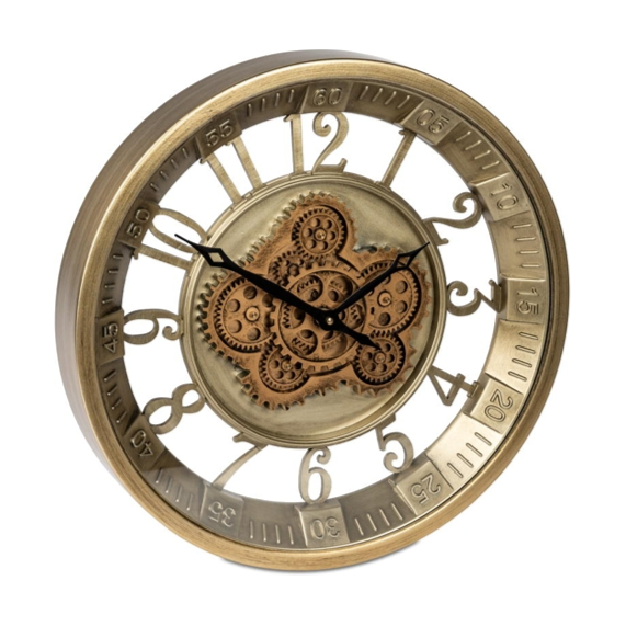 Wanduhr 46 cm messingfarben Zahnrad Bewegung aus Metall