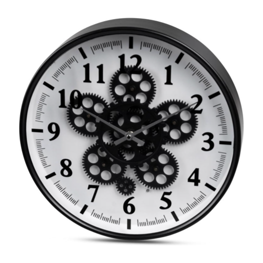 Wanduhr 36 cm aus Metall und sichtbar drehenden Zahnrädern