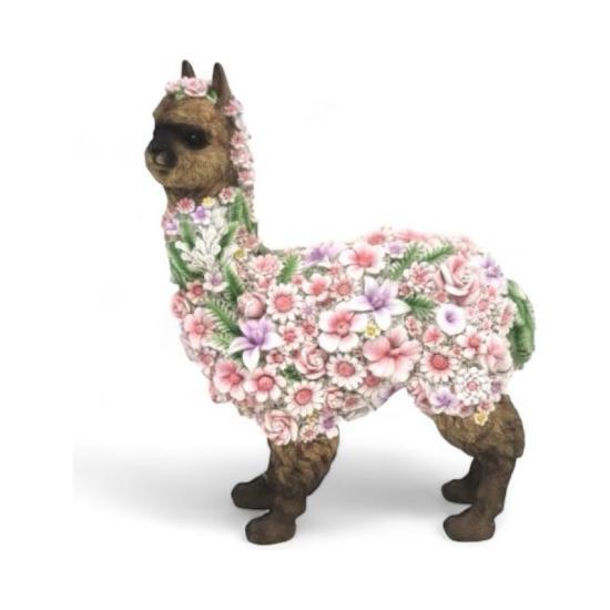 Dekofigur Blumen-Alpaka braun
