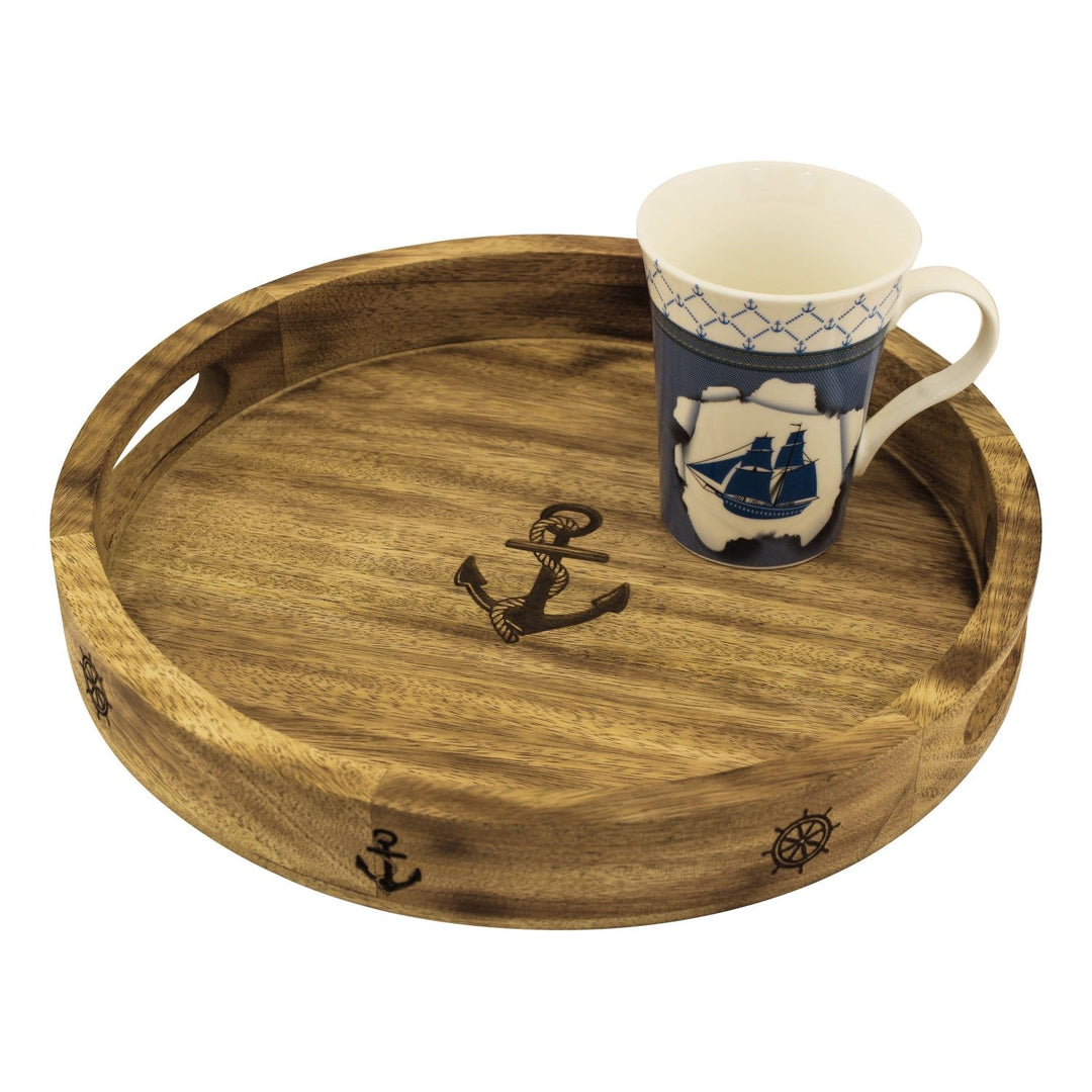 Tablett aus Mango-Holz mit Lasergravur, Ø 30 cm