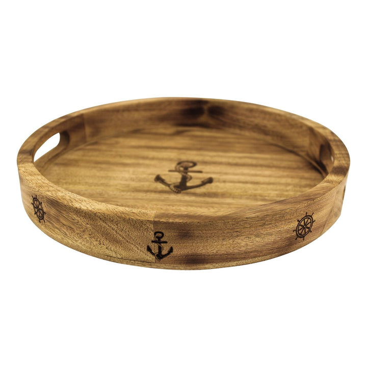 Tablett aus Mango-Holz mit Lasergravur, Ø 30 cm