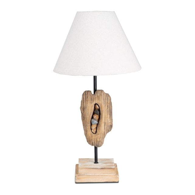 Tischlampe 51 cm – Naturholz mit Steinen