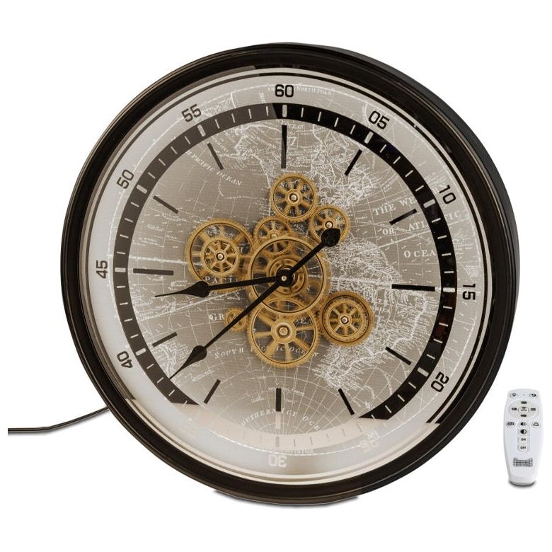 Wanduhr mit LED-Beleuchtung, Zahnrädern & Fernbedienung