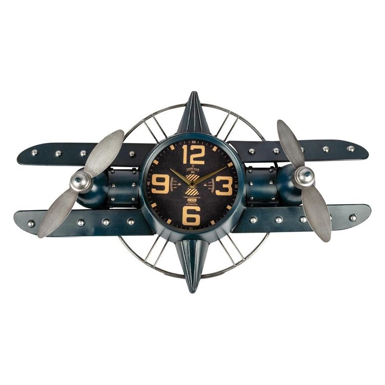 Wanduhr "Flugzeug" – 77×46 cm in 3D-Metalloptik