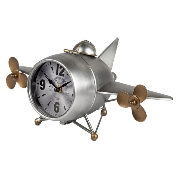 Standuhr "Flugzeug" – Silber 36×19 cm aus Metall in 3D-Optik