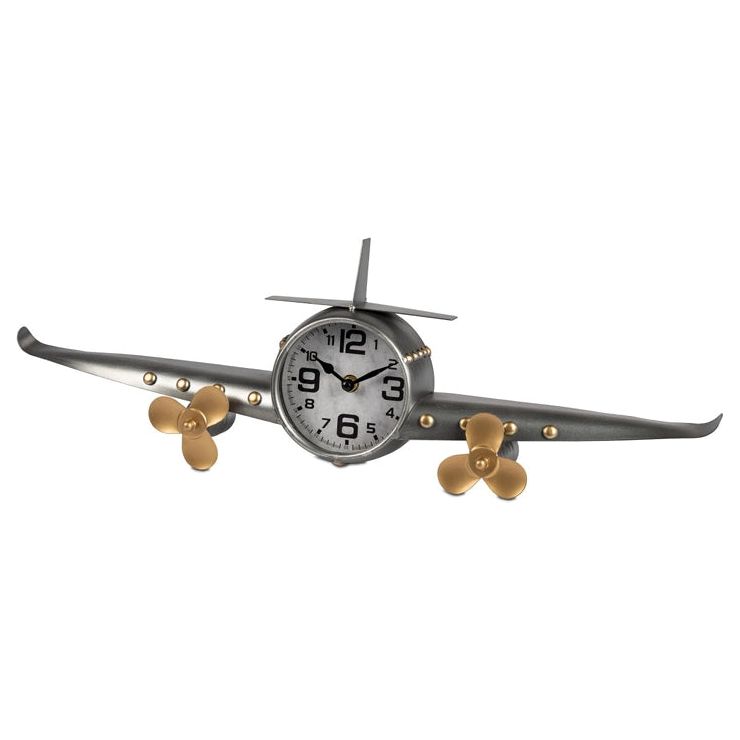 Wanduhr "Flugzeug" – Silber 56×18 cm aus Metall in 3D-Optik