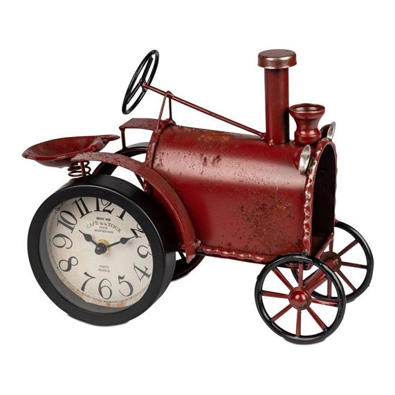 Standuhr "Retro-Traktor" – 30 cm große Tischuhr aus Metall in 3D-Optik