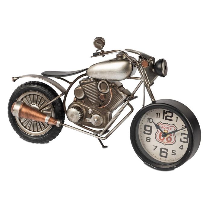 Standuhr "Antikes Motorrad" – 42 cm Metall-Uhr in 3D-Optik