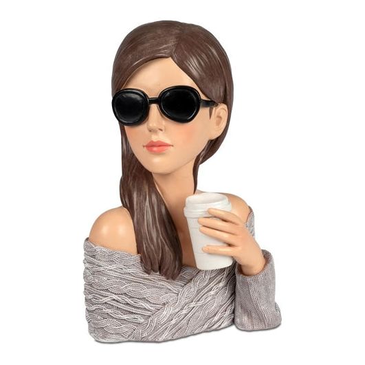 Damenbüste mit Sonnenbrille & Kaffeebecher
