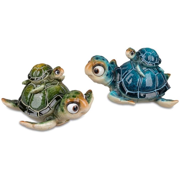 Schildkröten-Set mit Baby – Blau & Grün 15 cm