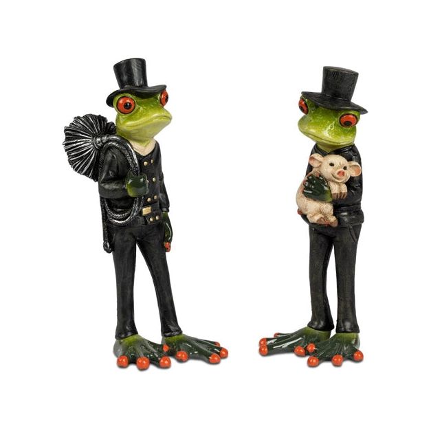 Dekofigur Frosch als Glücksbringer & Schornsteinfeger – 2er Set
