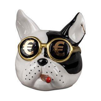 Spardose „Euro-Bulldogge“ mit Schloss – handbemalt, 14 cm