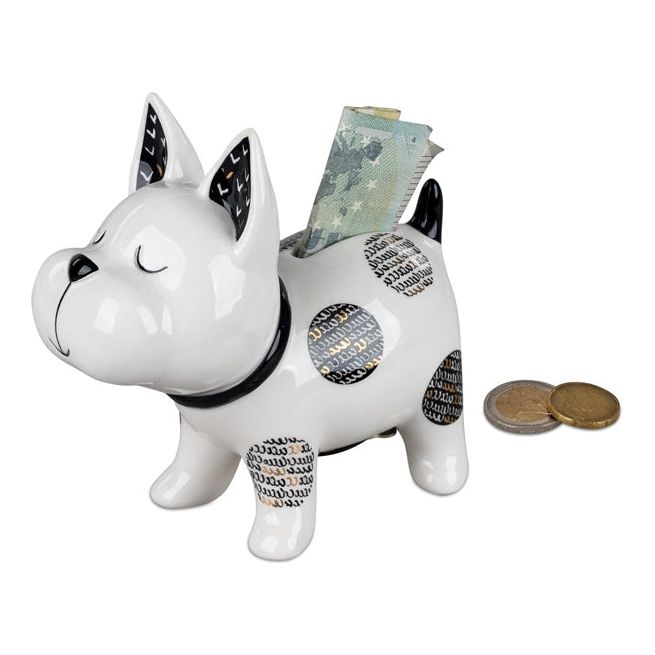 Spardose „Hund“ mit Schloss – weiß-glasiert, 15 × 14 cm