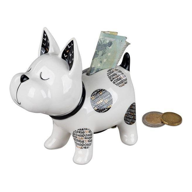 Spardose „Hund“ mit Schloss – weiß-glasiert, 15 × 14 cm