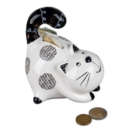Spardose „Katze“ mit Schloss – weiß-glasiert, 13 × 12 cm