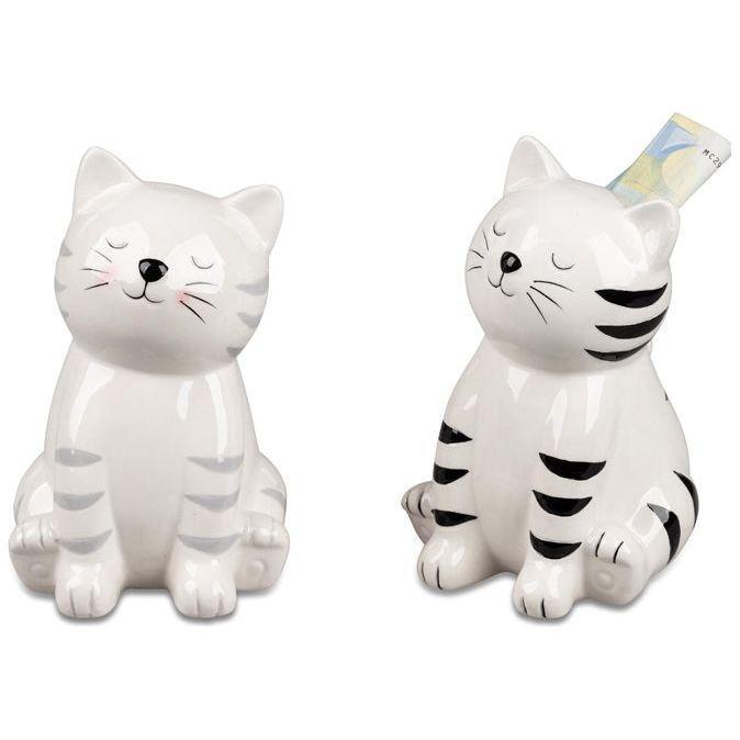 Spardose „Katze“ mit Schloss – 2er-Set, handbemalt, 13 × 18 cm