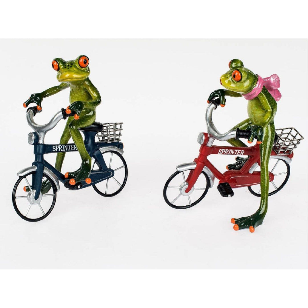 2er Set Deko Frösche Mann und Frau auf Fahrrad