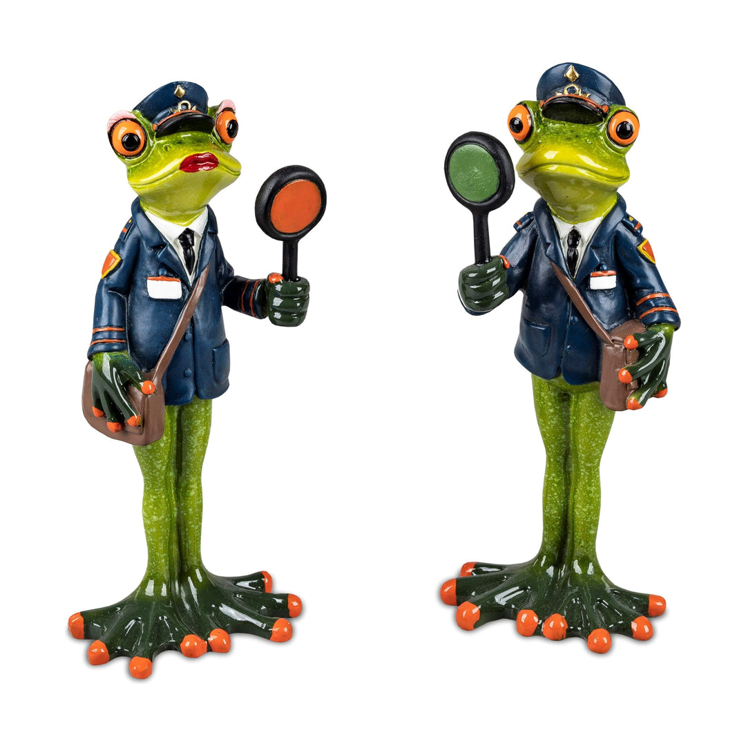 2er Set Dekofiguren Frösche Zugbegleiter, Kontrolleure