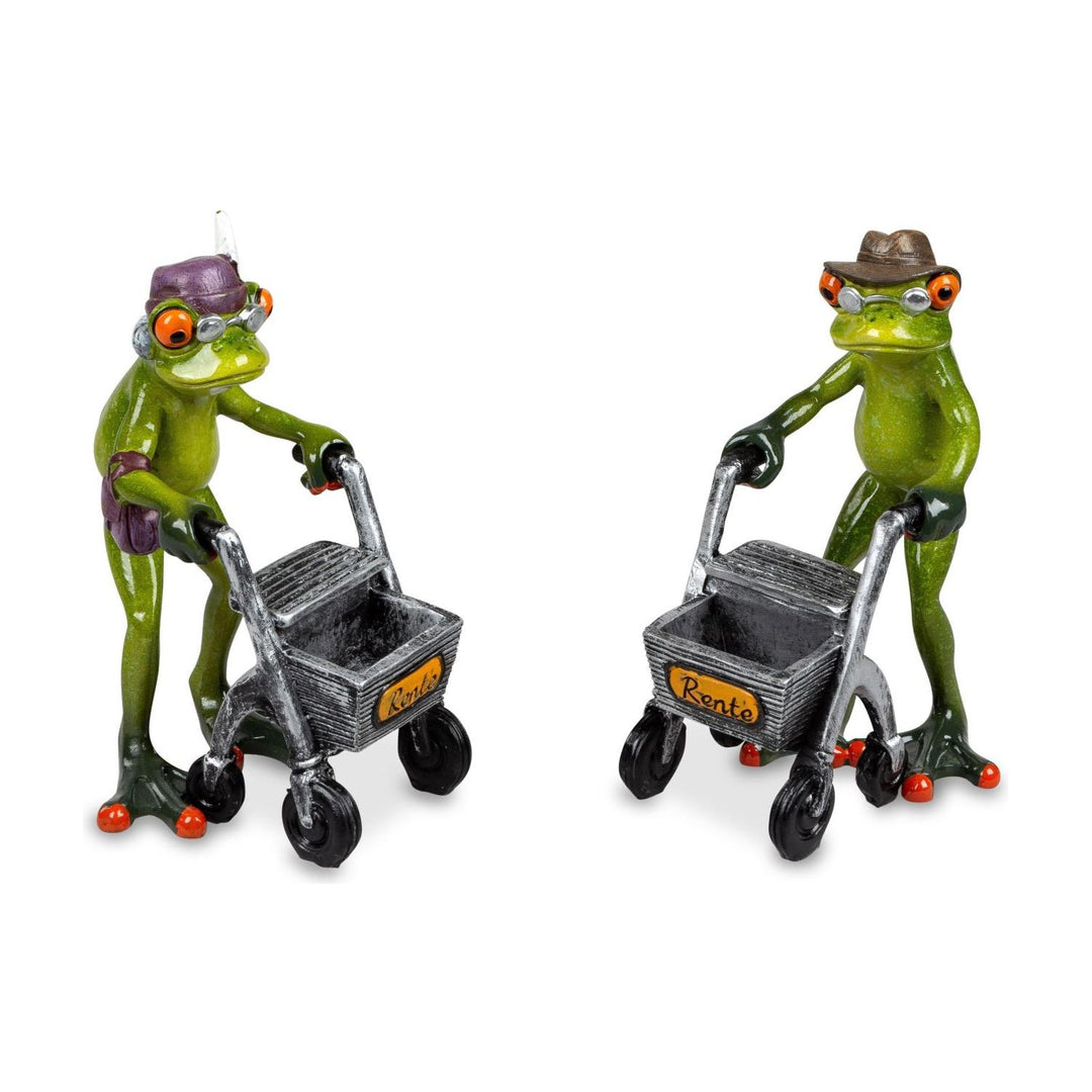 2er Set Dekofiguren Froschpaar Rentner mit Rollator