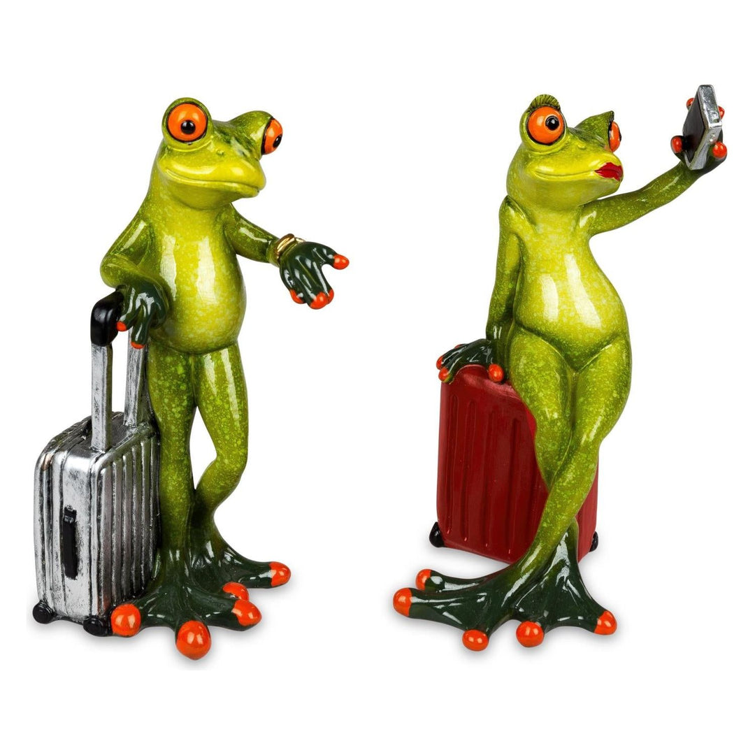 2er Set Dekofiguren Froschpaar auf Reisen mit Koffer