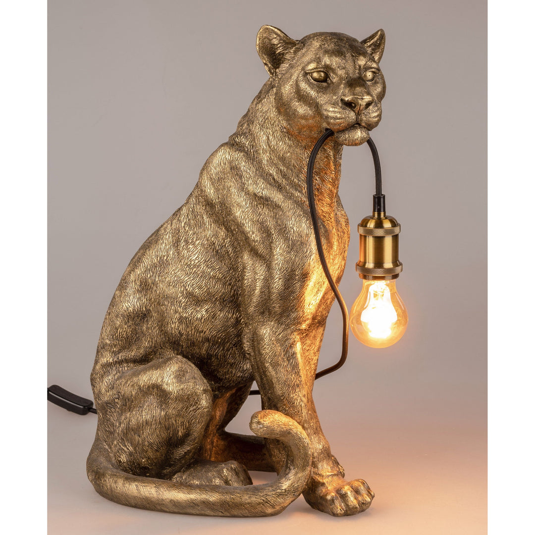 Tischlampe, Leuchte Katze, Leopard/Panther sitzend H. 52cm antik gold
