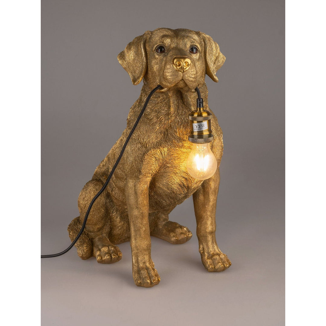 Tischlampe Labrador Hund sitzend H. 52cm antik gold