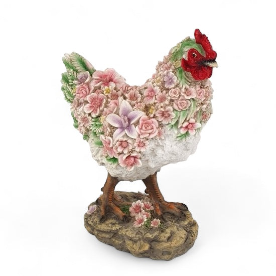 Dekofigur Blumenhenne stehend