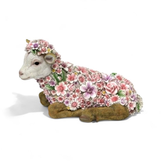 Dekofigur Blumenziege liegend