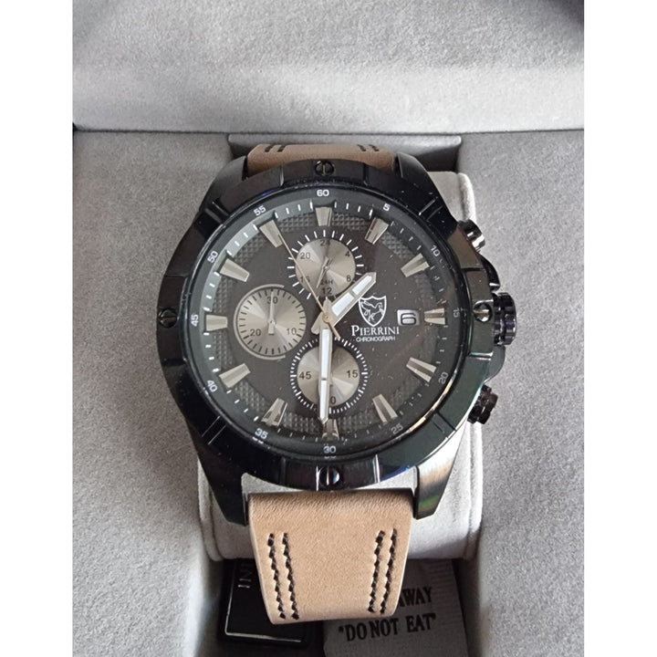 xxxxxPierrini Herren - Armbanduhr Echt Lederband Chronograph Quarz