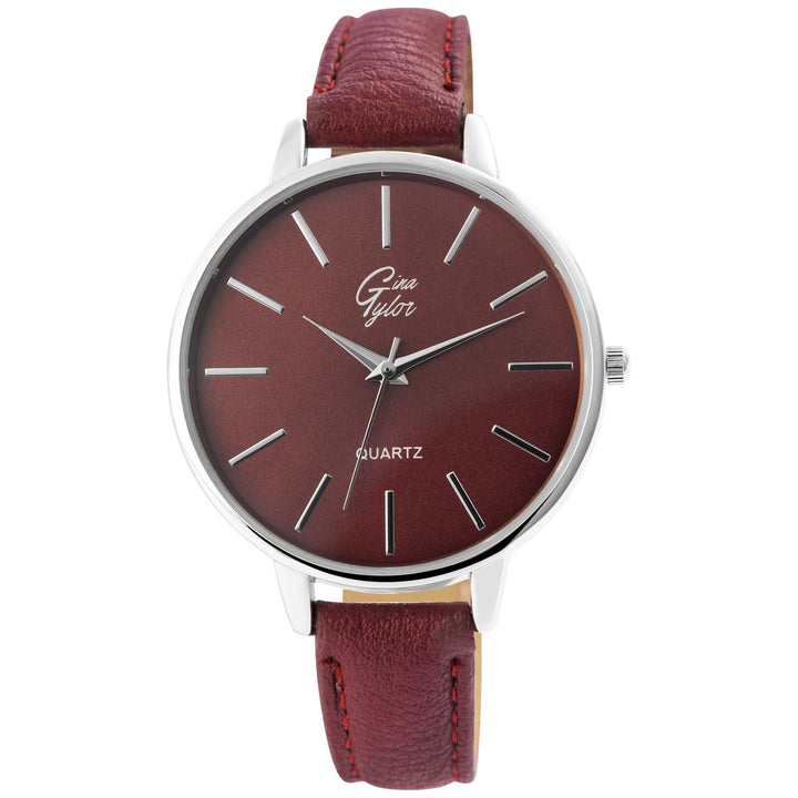 Gina Tylor Damengeschenkset mit Armbanduhr, Halskette und Ohrringen, dunkelrot/silberfarbig - Luxurelle-Shop