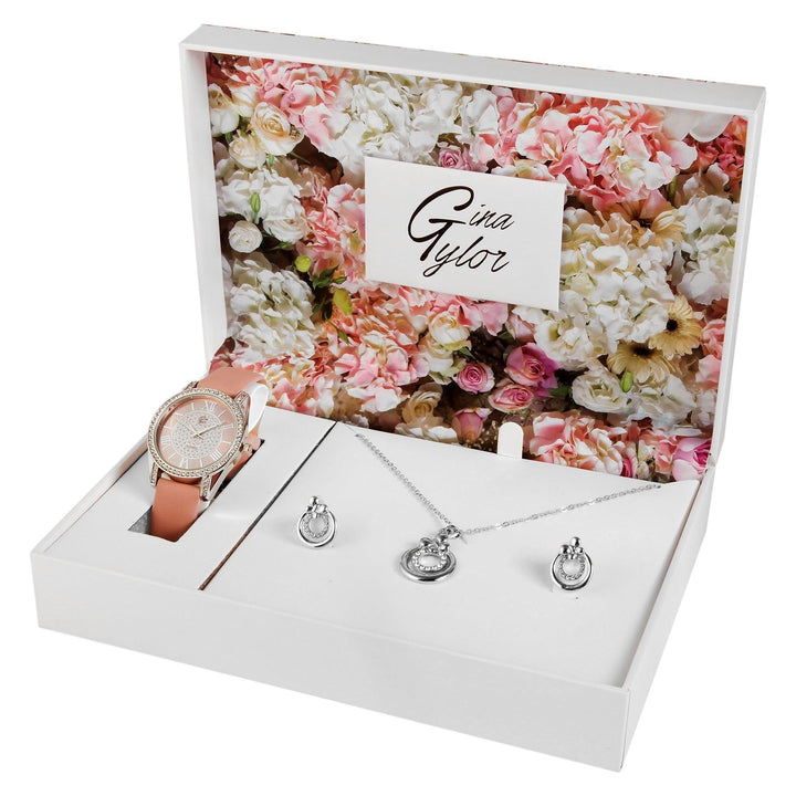 Gina Tylor Geschenkset mit Armbanduhr und Schmuckset aus Kette und Ohrsteckern - Luxurelle-Shop