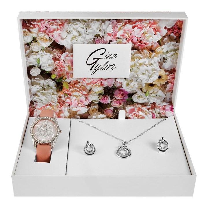Gina Tylor Geschenkset mit Armbanduhr und Schmuckset aus Kette und Ohrsteckern - Luxurelle-Shop