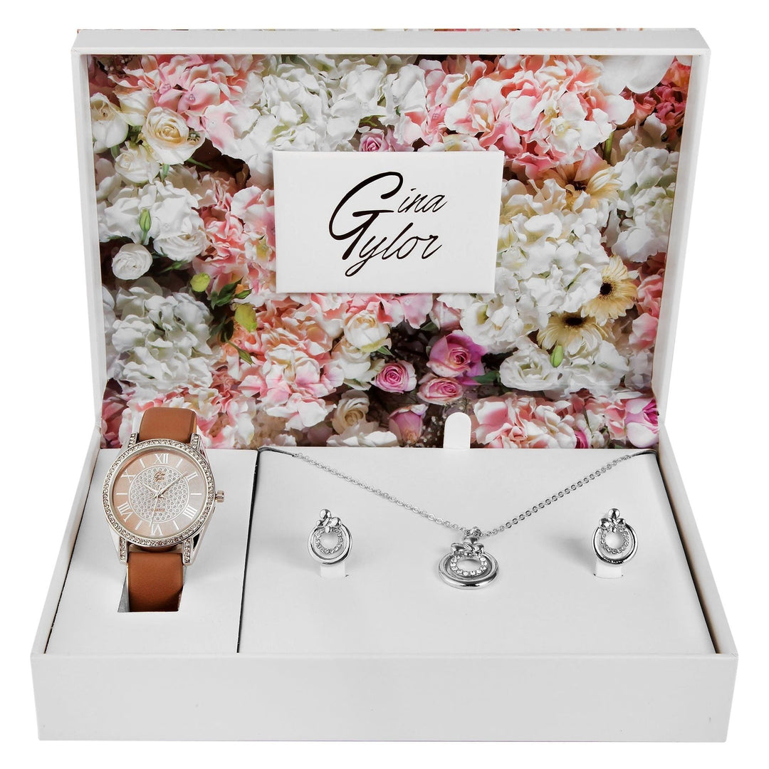 Gina Tylor Geschenkset mit Armbanduhr und Schmuckset aus Kette und Ohrsteckern - Luxurelle-Shop