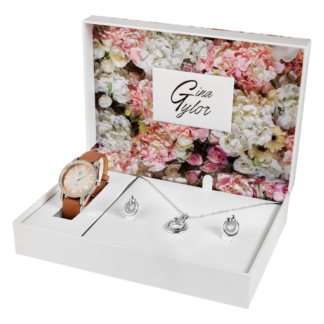 Gina Tylor Geschenkset mit Armbanduhr und Schmuckset aus Kette und Ohrsteckern - Luxurelle-Shop