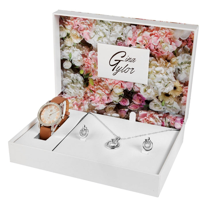 Gina Tylor Geschenkset mit Armbanduhr und Schmuckset aus Kette und Ohrsteckern - Luxurelle-Shop