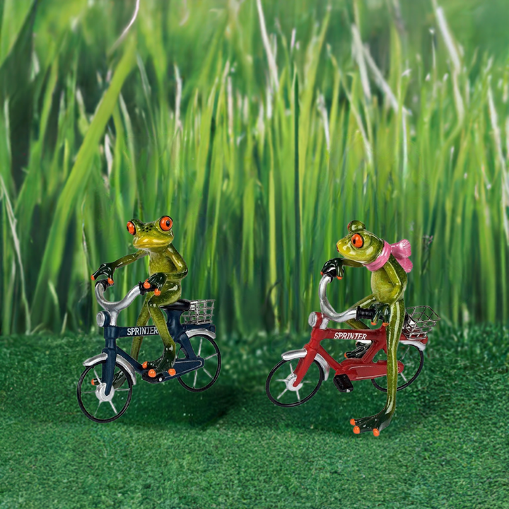 2er Set Deko Frösche Mann und Frau auf Fahrrad
