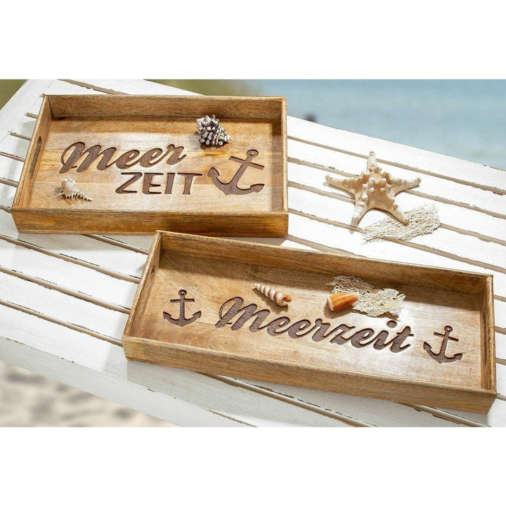 Holz Deko Tablett "Meerzeit" 43 cm - Luxurelle-Shop