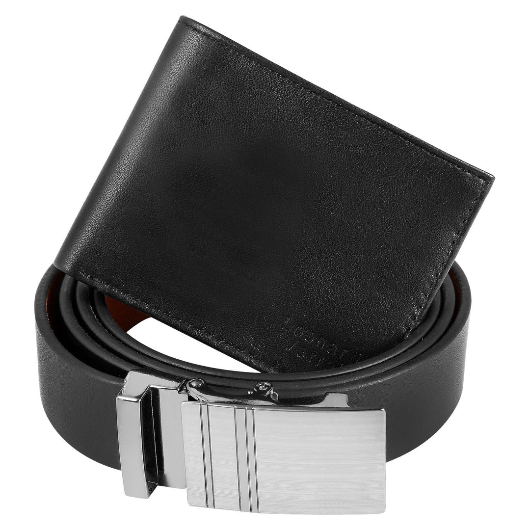 Leonardo Verrelli Geschenkset mit Geldbörse und Gürtel aus Echtleder, schwarz - Luxurelle-Shop