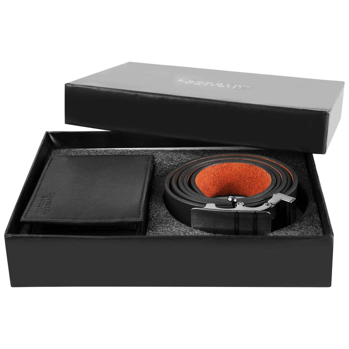 Leonardo Verrelli Geschenkset mit Geldbörse und Gürtel aus Echtleder, schwarz - Luxurelle-Shop