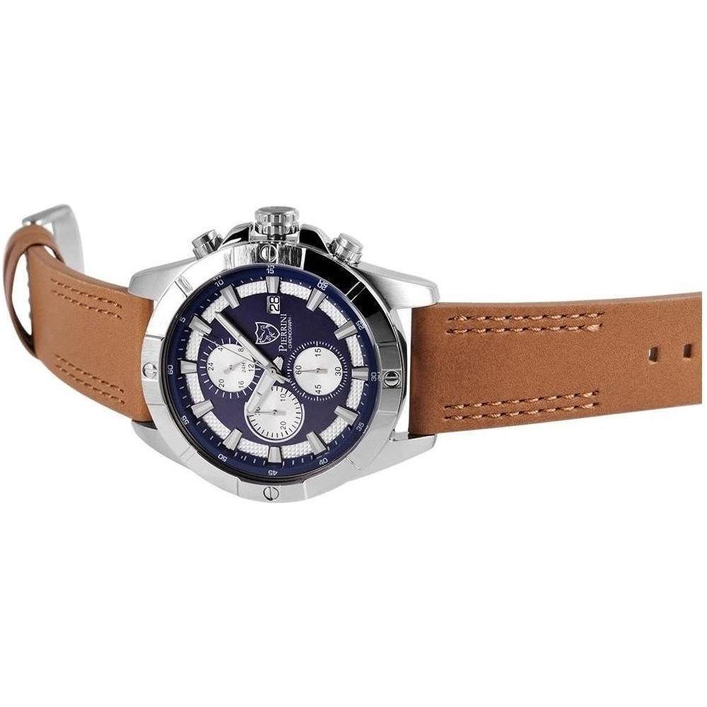 Pierrini Herren - Armbanduhr Echt Lederband Chronograph Quarz - Luxurelle-Shop
